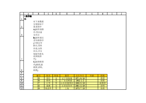 excel练习题 排序筛选与分类汇总练习 