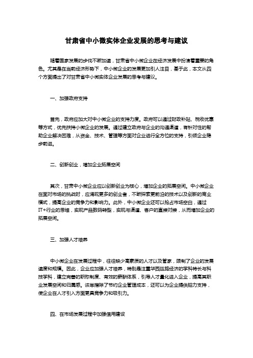 甘肃省中小微实体企业发展的思考与建议