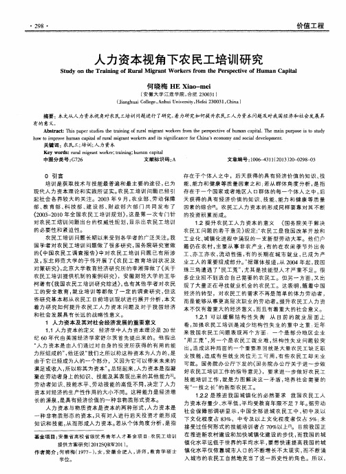 人力资本视角下农民工培训研究