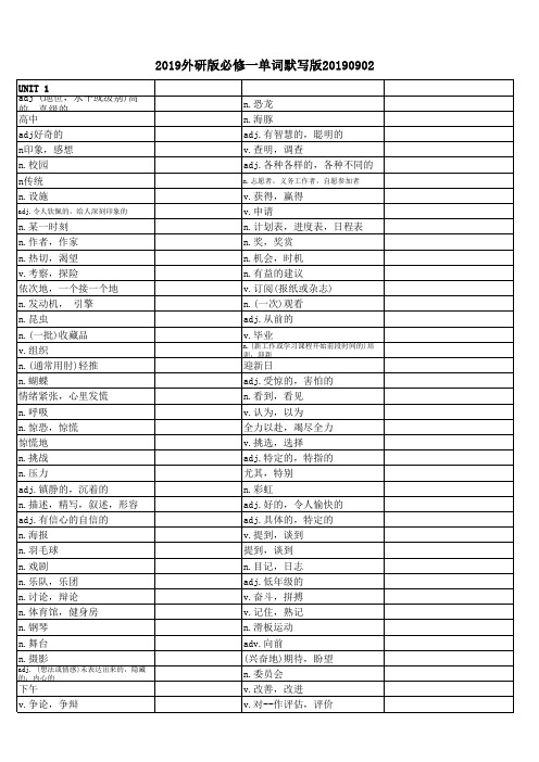 2019外研版英语单词必修一默写版word版本