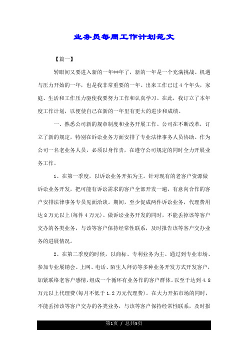 业务员的每周工作计划总结范文文本.doc