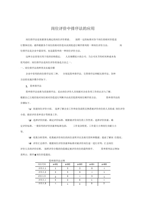 岗位评价中排序法的种类和实施步骤应用