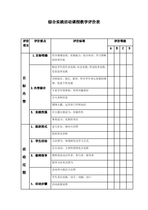 综合实践活动课程教学评价表