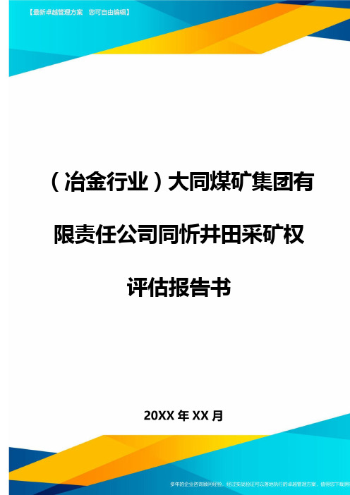 (冶金行业)大同煤矿集团有限责任公司同忻井田采矿权评估报告书