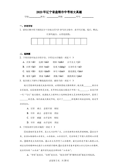 2023年辽宁省盘锦市中考语文真题(含解析)