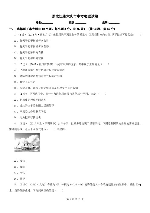 黑龙江省大庆市中考物理试卷