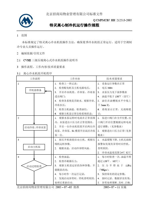 212502.1中央空调制冷系统操作规程(特灵离心式冷水机组)07bj