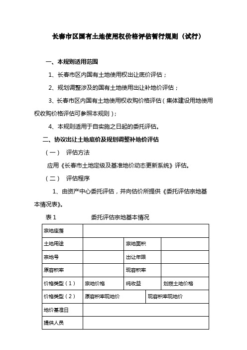    长春市区国有土地使用权价格评估暂行规则(试行)