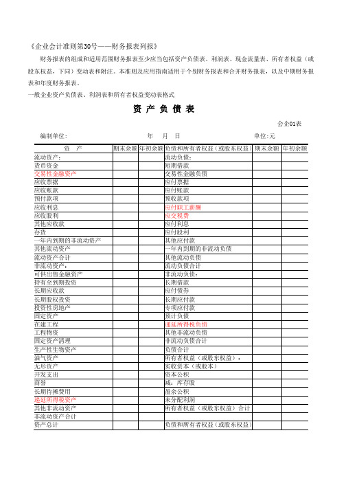 财务报表标准格式-完整版