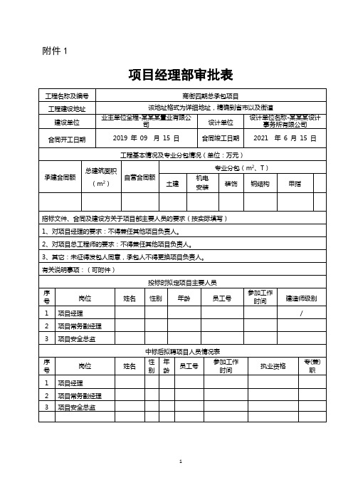 项目经理部审批表