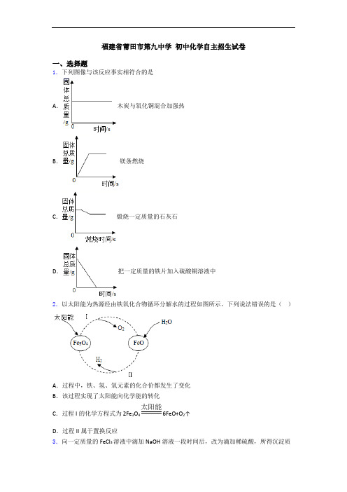 福建省莆田市第九中学 初中化学自主招生试卷