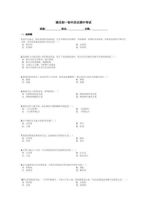 湖北初一初中历史期中考试带答案解析
