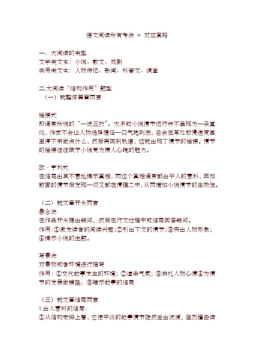 高考语文语文阅读所有考法 + 对应套路-高考资料