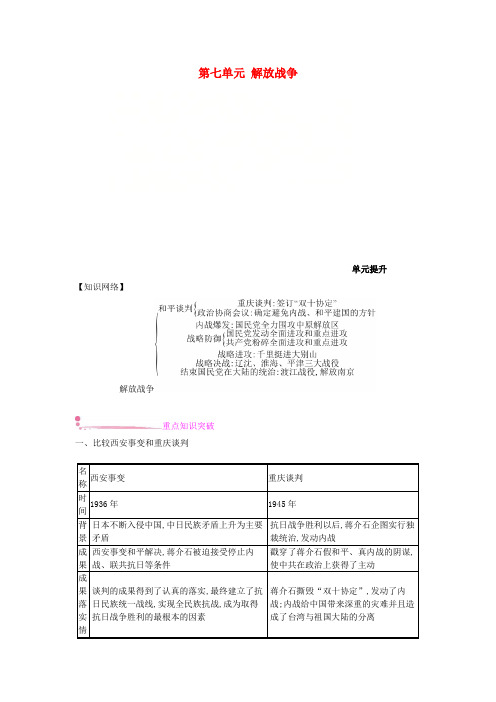 2018年秋八年级历史上册 第七单元 解放战争单元提升 新人教版