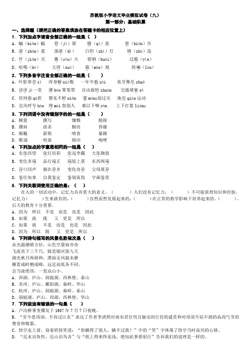 苏教版小学语文毕业模拟试卷九