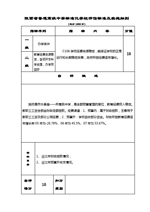 创建省级标准化高中材料-评估表(正式)-C106