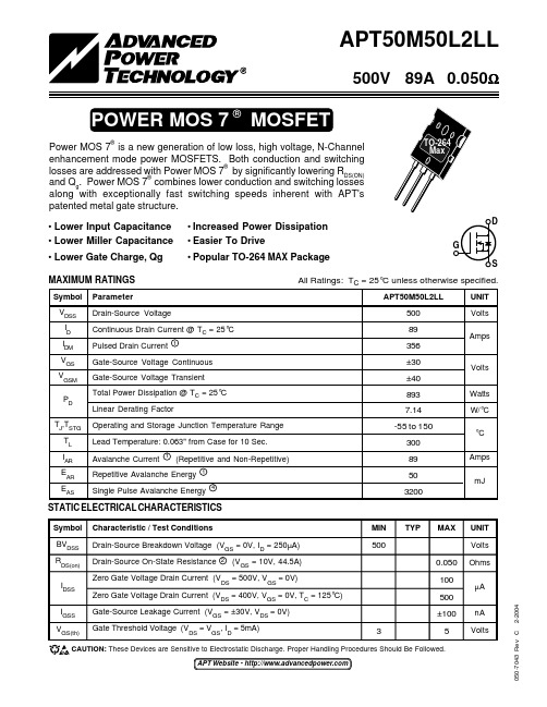 APT50M50L2LL 500V 89A 0.050