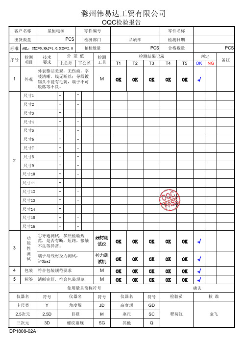 OQC检验报告