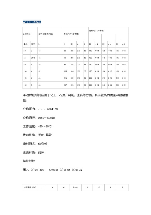 手动蝶阀外形尺寸