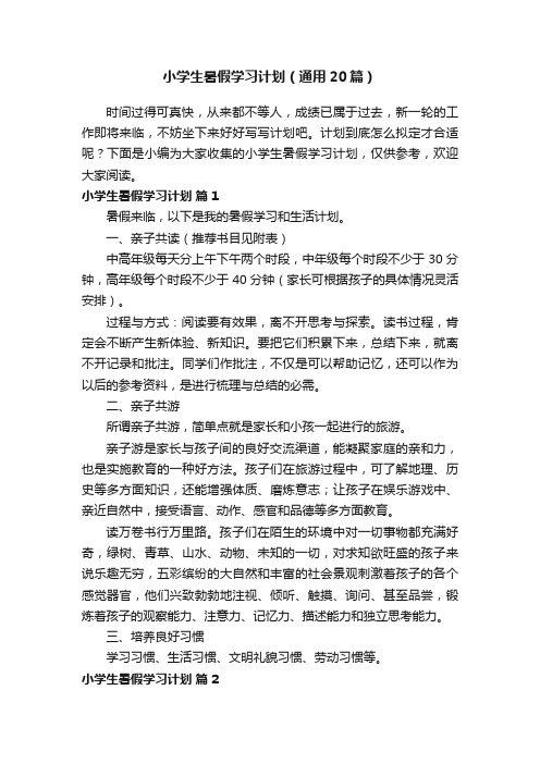 小学生暑假学习计划（通用20篇）