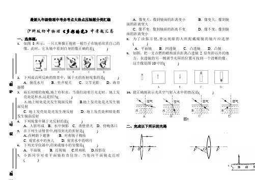 最新九年级物理中考必考点大热点压轴题分类汇编 光学