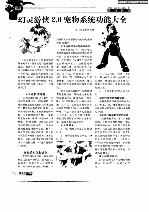幻灵游侠2.0宠物系统功能大全