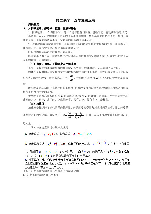 广东省龙川一中2013届高三物理第二轮复习讲义 力与运动 第2课时 力与直线运动