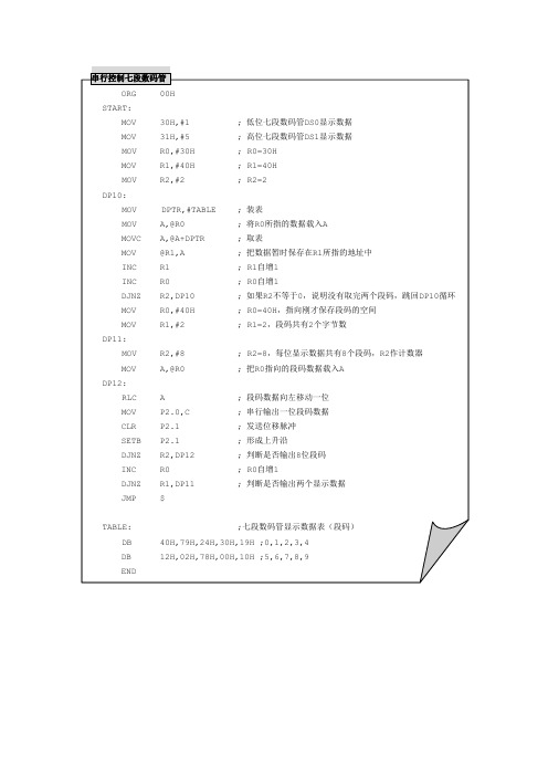 单片机汇编语言编程实例之一串行控制七段数码管