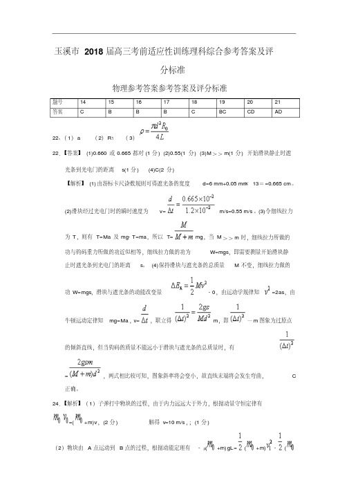 云南省玉溪市2018届高三适应性训练理科综合答案