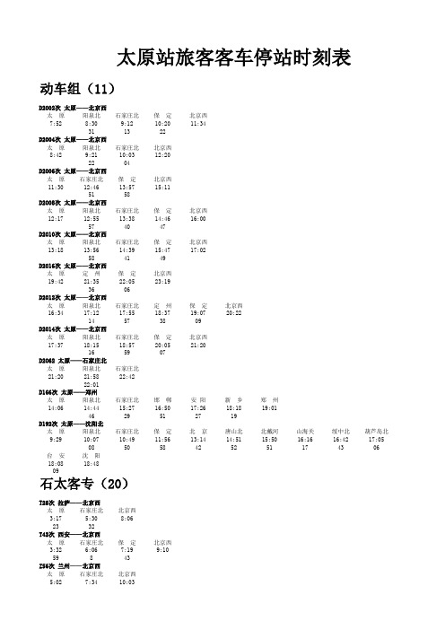 太原站动车、快车时刻表(寒假)