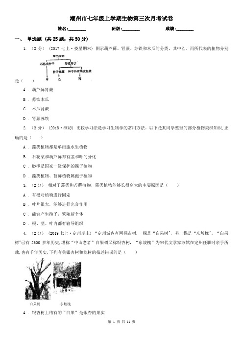 潮州市七年级上学期生物第三次月考试卷