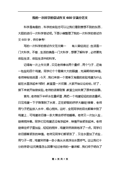 我的一次科学的尝试作文600字满分范文