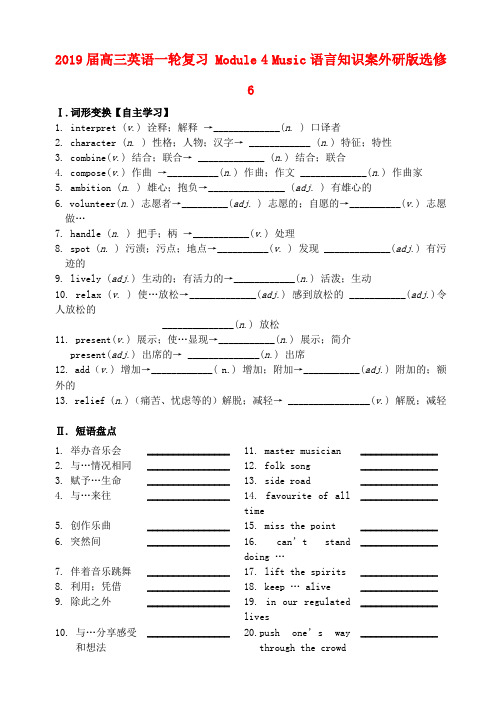 2019届高三英语一轮复习 Module 4 Music语言知识案外研版选修6