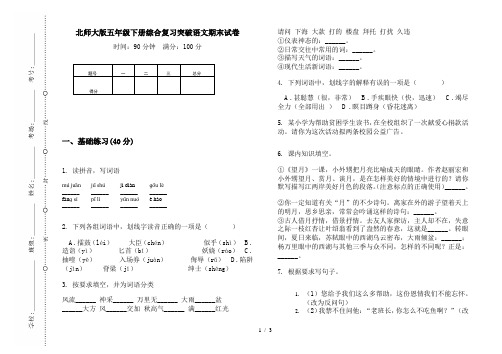 北师大版五年级下册综合复习突破语文期末试卷