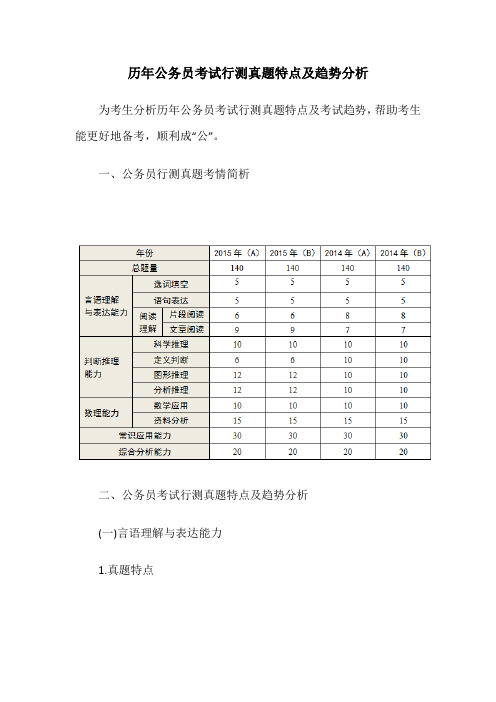 历年公务员考试行测真题特点及趋势分析