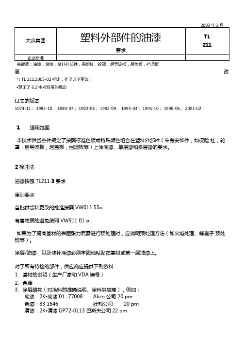 TL211大众塑料外部件的油漆