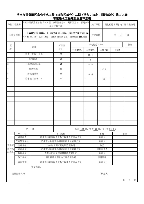 管道输水工程外观质量评定表