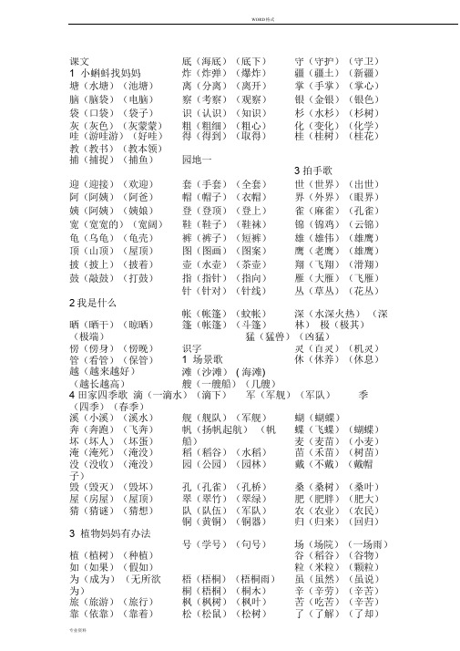 部编版二年级上册语文识字表组词