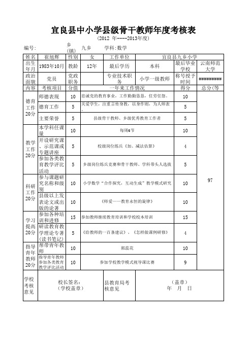 学科带头人个人考核表(崔旭辉)