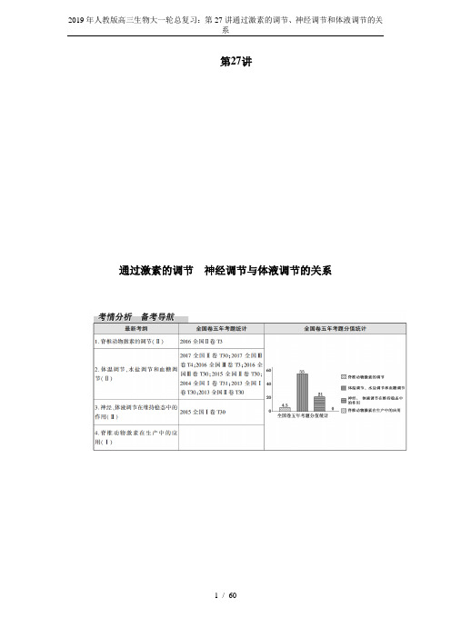 2019年人教版高三生物大一轮总复习:第27讲通过激素的调节、神经调节和体液调节的关系