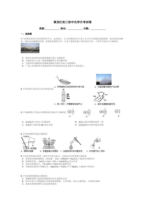 黑龙江初三初中化学月考试卷带答案解析
