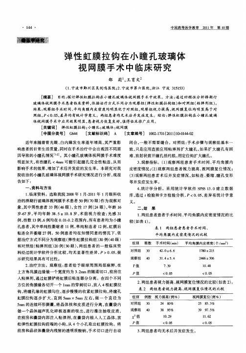 弹性虹膜拉钩在小瞳孔玻璃体视网膜手术中临床研究