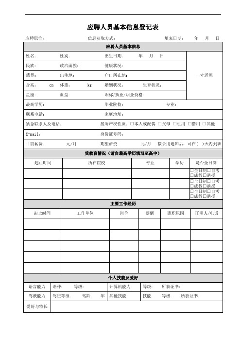 附表5： 应聘人员基本信息登记表