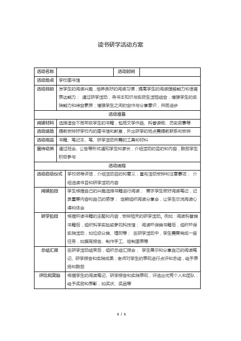 读书研学活动方案