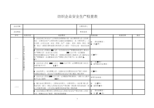 纺织企业安全生产检查表