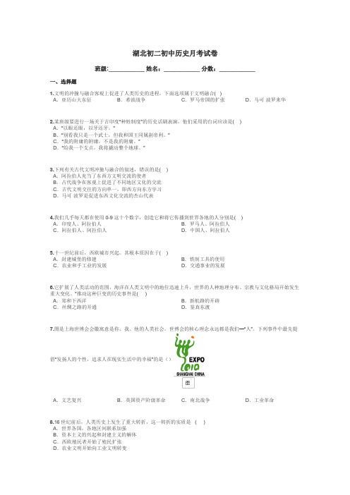 湖北初二初中历史月考试卷带答案解析
