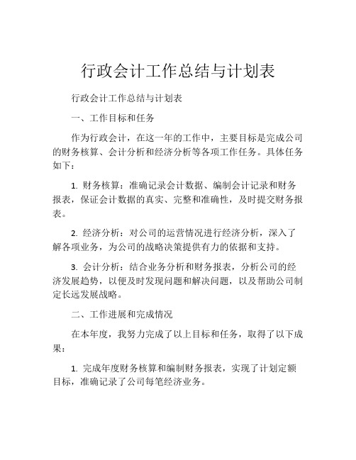 行政会计工作总结与计划表