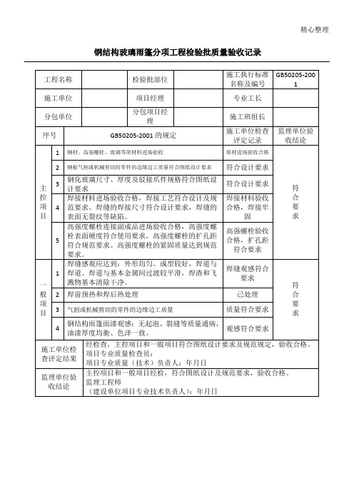 钢结构玻璃雨篷检验批