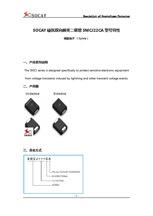 SOCAY硕凯双向瞬变二极管SMCJ22CA型号特性