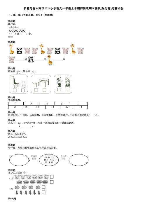 新疆乌鲁木齐市2024小学数学一年级上学期部编版期末测试(强化卷)完整试卷